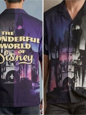 Sale! New Disney Disneyland 100 Unisex 1X Castle Print Button-Up Shirt